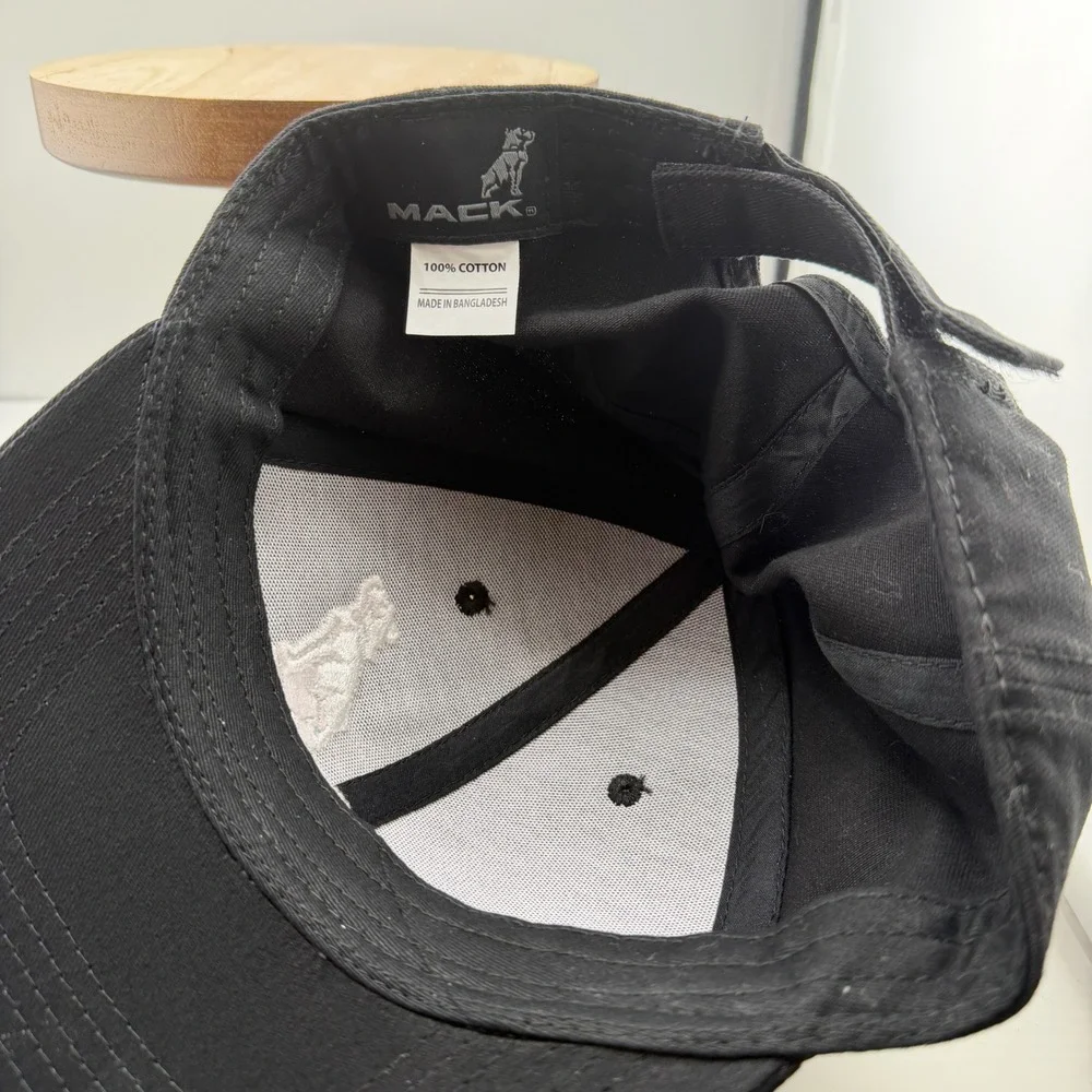 Mack Trucks Hat Black Baseball Cap White Embroidered Bulldog Logo Adjustable
